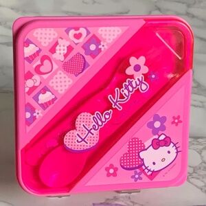 Hello Kitty Pink Lunch Box Container with Utensils Set  NWOT